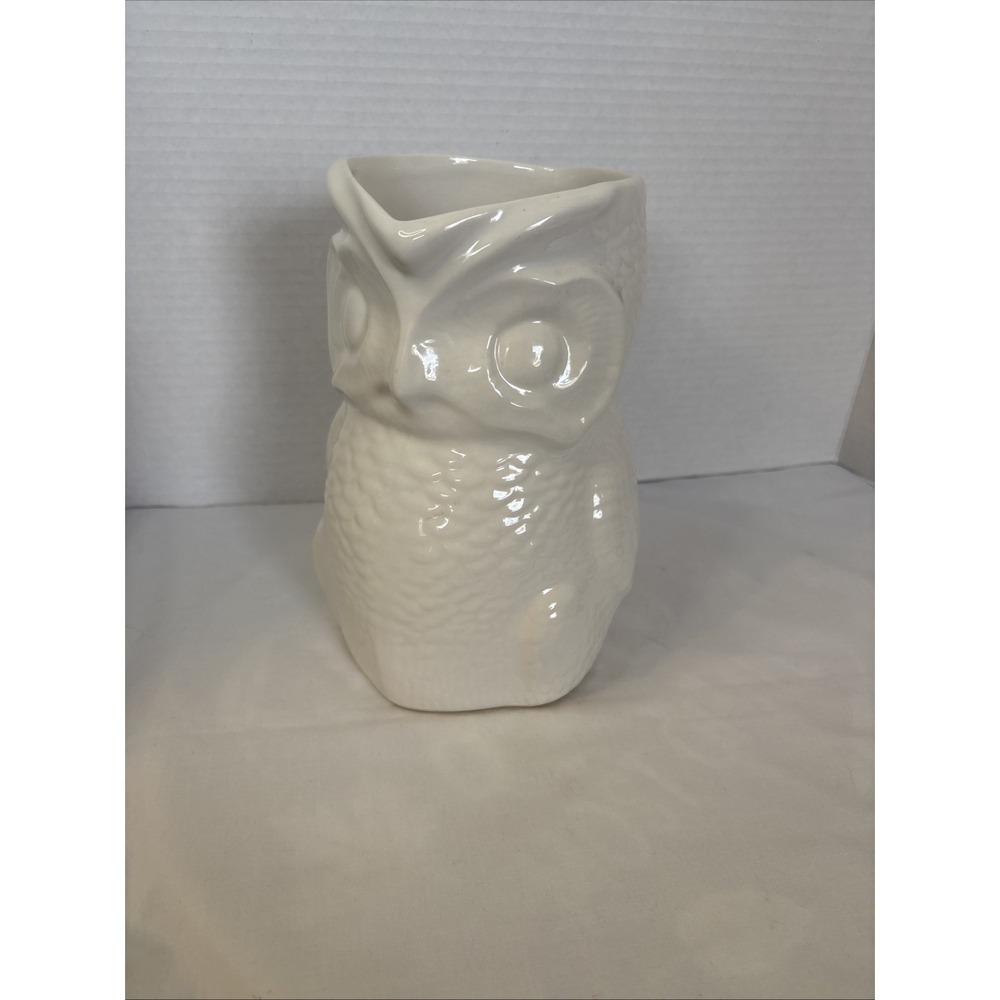 Vintage Mid Century White Ceramic OWL Pitcher USA 370 Art Pottery Milk Pitcher